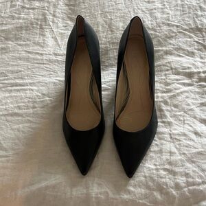 Black Block Heels with Pointed Closed Toe